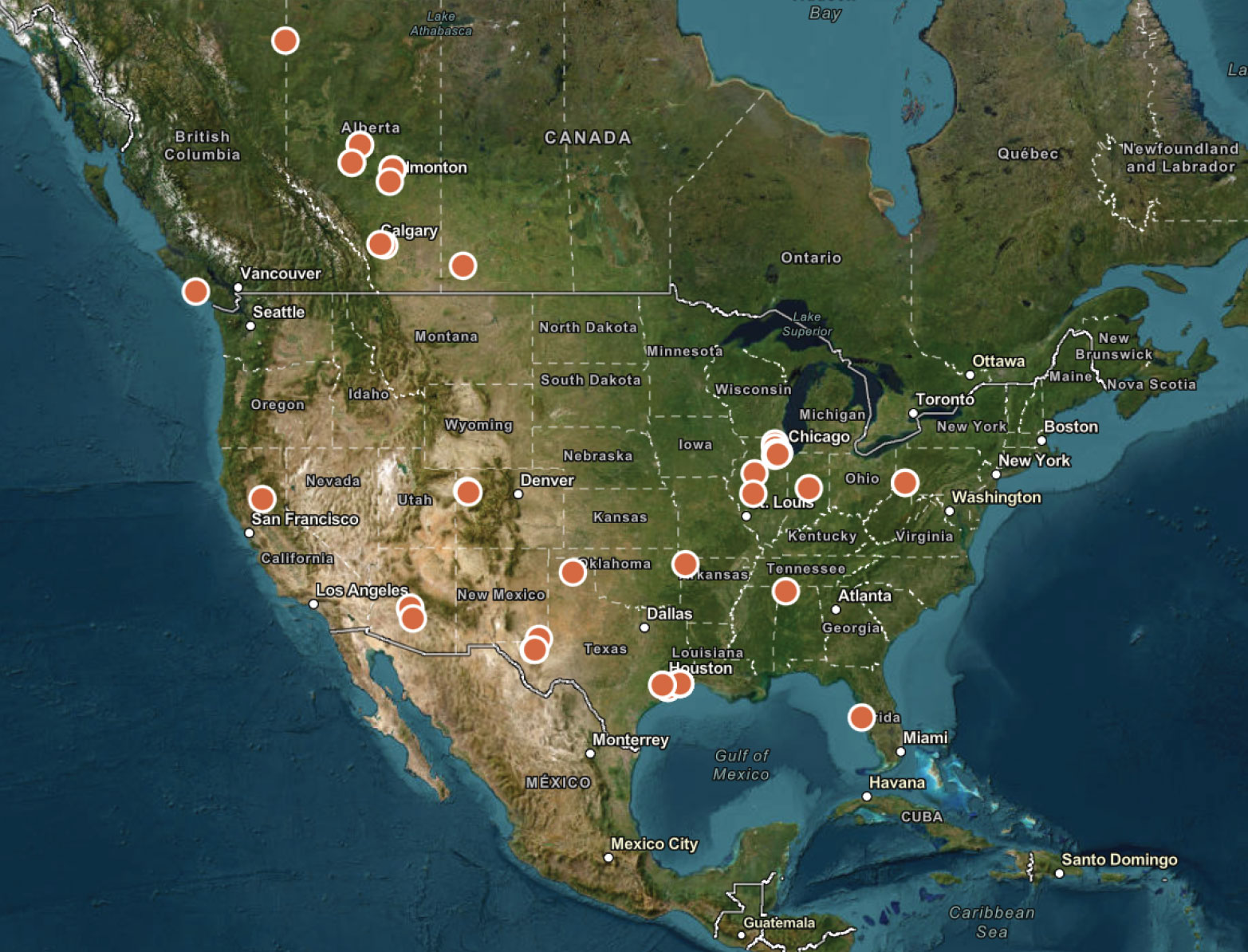 INGU Pipeline Viewer map showing every Pipers inspection plotted across North America